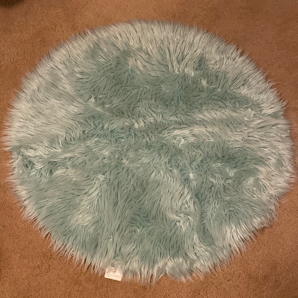 Fluffy circle teal rug